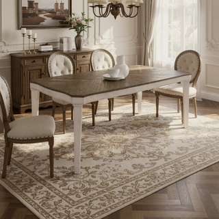 Sunvega Seaside Nutmeg Mindi Veneer Starburst Dining Table with Rustic Cream Legs