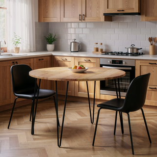 Sunvega Handcrafted Natural Mango Wood Round Dining Table with Hairpin Legs