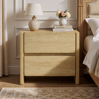 Sunvega Modern Oak Nightstand with Two Spacious Drawers for Bedroom