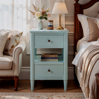 Sunvega Ocean Colored Finish Nightstand with 2 Storage Drawers and Custom Hardware