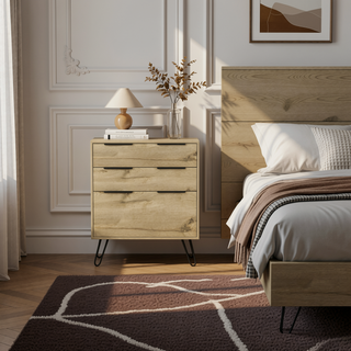 Sunvega Light Oak Dresser with Hairpin Legs and Three Spacious Drawers for Bedroom