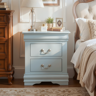 Sunvega Classic Traditional Black Finish 2-Drawers Nightstand with Metal Handle