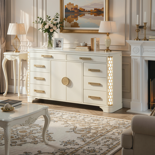 Sunvega Jasmine 8-Drawer Dresser with Side LED Lighting and Gold Accent Drawer Pulls