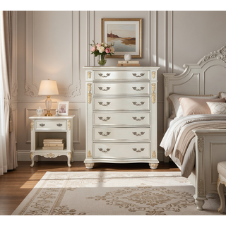 Sunvega Cherry Nightstand with Three Easy Glide Drawers and Velvet Lining