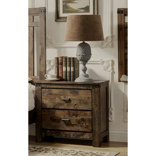 Sunvega Rustic Brown Two Drawer Nightstand with Sleek Metal Handles for Bedroom