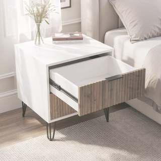 Sunvega Modern Glam Nightstand with Gold Metal Handles and Splayed Legs for Bedroom