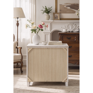 Sunvega White High Gloss Finish Nightstand with Three Felt-Lined Drawers and Metal Handles