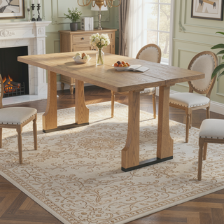 Sunvega 63 Inch Rectangular Dining Table with Farmhouse Pedestal Base