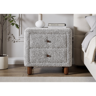 Sunvega Beige Fabric Nightstand with Two 10 by 13 by 5 Inch Storage Drawers