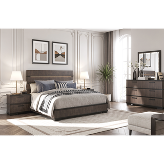 Sunvega Brown Black Finish 2-Drawers Nightstand Modern Industrial Bedroom Furniture