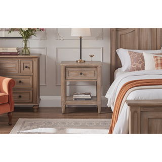 Sunvega Mindi Veneer Nightstand with USB Charging Ports and Drawer Storage
