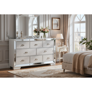 Sunvega Stylish Silver Champagne Storage Dresser with Spacious Drawers for Modern Decor