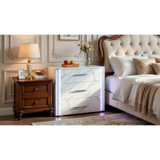 Sunvega Modern White and Gold Finish Five-Drawer Chest with LED Lights