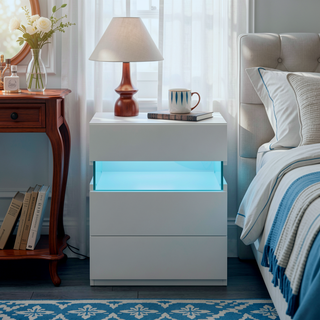 Sunvega LED Nightstand with Acrylic Board and RGB Lights 3 Drawer Bedside Table