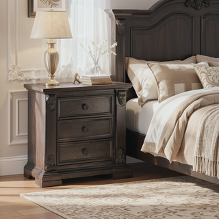 Sunvega Traditional Vintage Nightstand with 3 Dovetail Drawers Espresso Finish