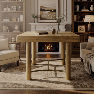 Sunvega Sand Wash Dining Table with Removable Leaf and Antique Brass Trestle Base