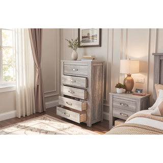 Sunvega Rustic Light Grey Modern Style 1pc Chest Of Drawers 5-Drawers Storage Cabinet
