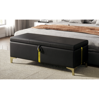 Sunvega Elegant Upholstered Storage Ottoman Bench with Metal Legs for Bedroom and Living Room