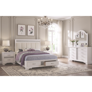 Sunvega White and Silver Glitter Nightstand with Hidden Felt-Lined Jewelry Drawer