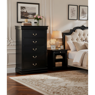 Sunvega Solid Wood Louis Philip Style Nightstand with Two Soft Close Drawers