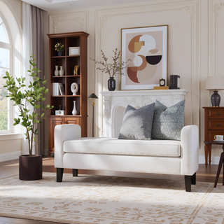 Sunvega Vanilla Fabric Upholstered Accent Bench with Foam-Padded Seat and Armrests