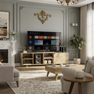 Sunvega TV Stand with Four Open Shelves and Five Legs for TVs up to 70 Inches