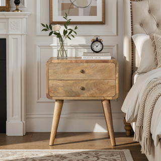 Sunvega Curved Oak-ish Bedside Table with Clean Lines and Contemporary Aesthetic