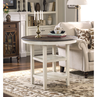 Sunvega Counter Height Table with 2 Display Shelves Brown and Antique White Finish