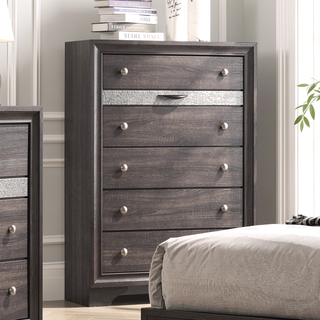 Sunvega Gray Finish Contemporary Style 1pc Chest with Hidden Jewelry Drawer and Silver Knobs
