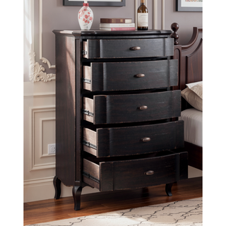 Sunvega Antique Taupe Finish 5-Drawer Chest with Felt-Lined Top and Cabriole Legs