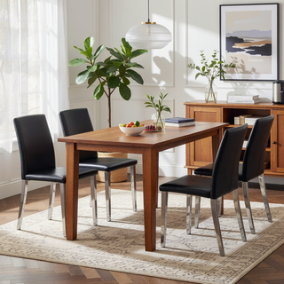 Sunvega Black Leather Chairs with Chrome Legs for Modern Minimalist Home Dining Set