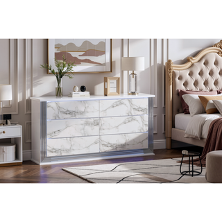 Sunvega Modern Sleek Nightstand with LED Light and Rich Chrome Accents
