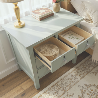 Sunvega Antique White Nightstand with 4 Drawers and Faux Keyhole Accents
