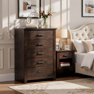 Sunvega Mahogany Finish Chest with Five Spacious Drawers and Safety Lock
