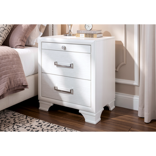 Sunvega White Finish Nightstand with Two Bottom Drawers and Dovetail Joints