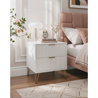 Sunvega Modern Glam Nightstand with Gold Metal Handles and Splayed Legs for Bedroom