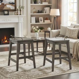 Sunvega Light Brown Rustic Casual Counter Stool with Galley Rail Back and Shaped Seat
