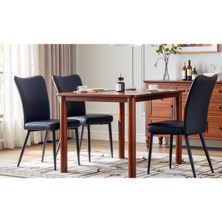 Sunvega Modern Black PU Chairs with Ergonomic Backrest and Metal Legs for Living Room