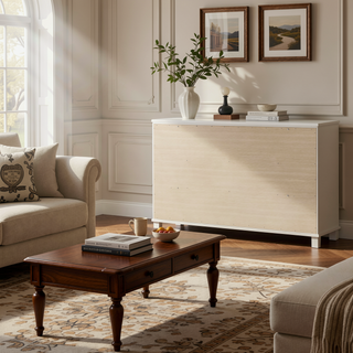 Sunvega Pearl White 6-Drawer Dresser with Mirror Fronts and Jewelry Tray