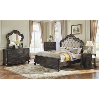 Sunvega Dark Brown Nightstand with French Dovetail Drawers and Antique Finish