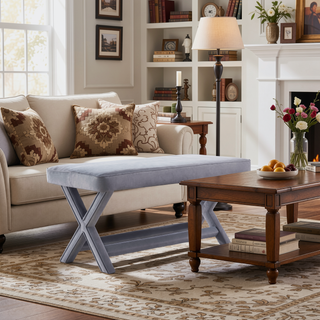 Sunvega Mid-Century Modern Velvet Upholstered Accent Bench with X-Crossed Legs