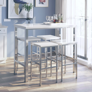Sunvega Contemporary High Gloss White and Chrome 5-Piece Pub Set