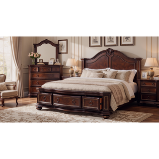 Sunvega Cherry Nightstand with Carved Bun Feet and Velvet Lined Drawer