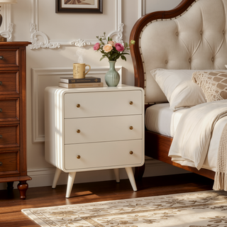 Sunvega Curved Honey Caramel Solid Wood Chest with Shiny Accent Knobs