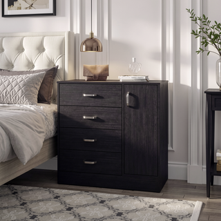 Sunvega Wenge 4-Drawer Dresser with Side Cabinet in Rich Dark Wood Grain Finish
