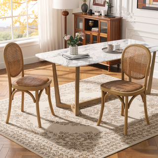 Sunvega Vintage Rattan Dining Chairs with Birch Wood Frame Set of 2