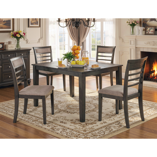 Sunvega Weathered Gray Solid Wood Dining Table Set With 4 Padded Fabric Cushion Chairs