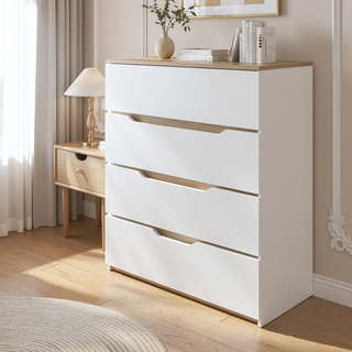 Sunvega Four Drawer Dresser with Superior Top in White and Light Oak