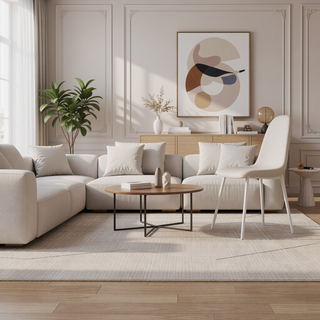 Sunvega Modern Linen Padded Dining Chairs with Sturdy White Metal Legs