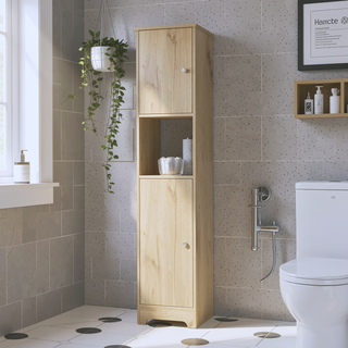 Sunvega Two Single Door Linen Cabinet with Four Interior and One Open Shelf